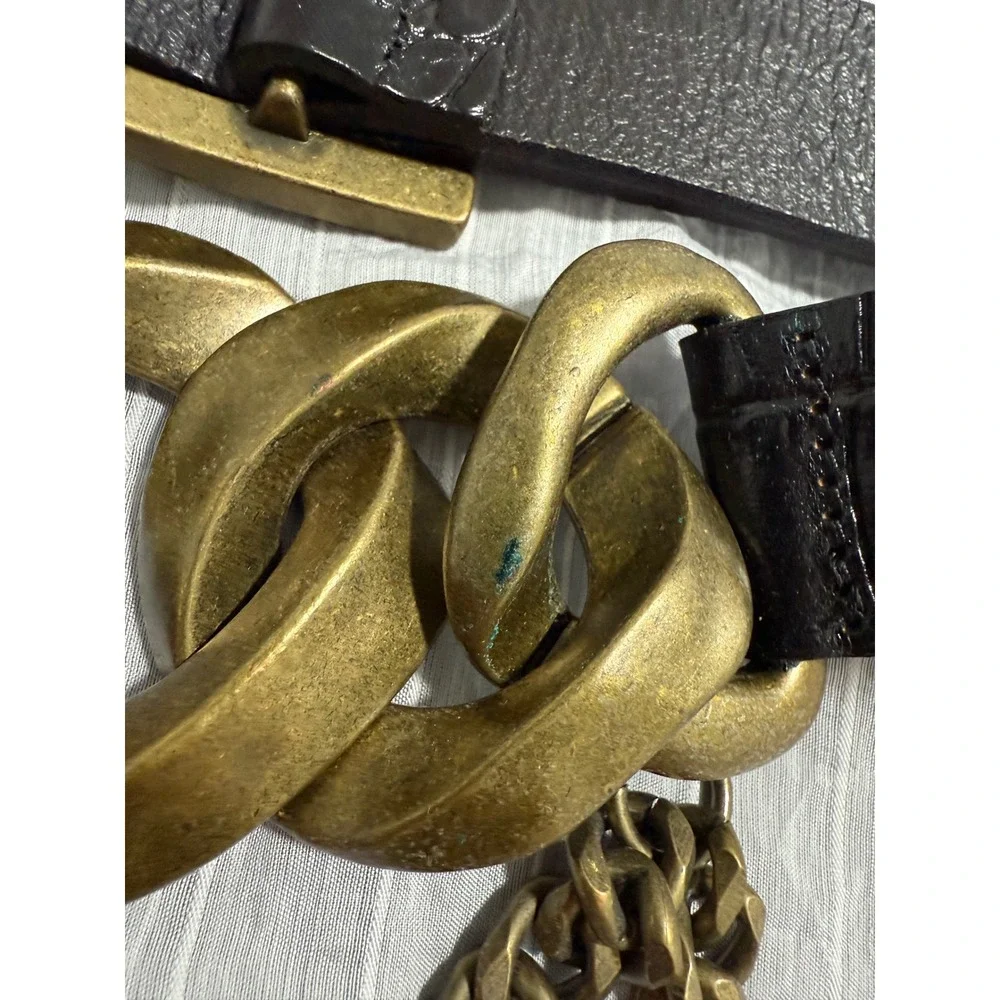 ZARA Black Croc Embossed Belt with Gold Chain and Buckle‎ Size 80
